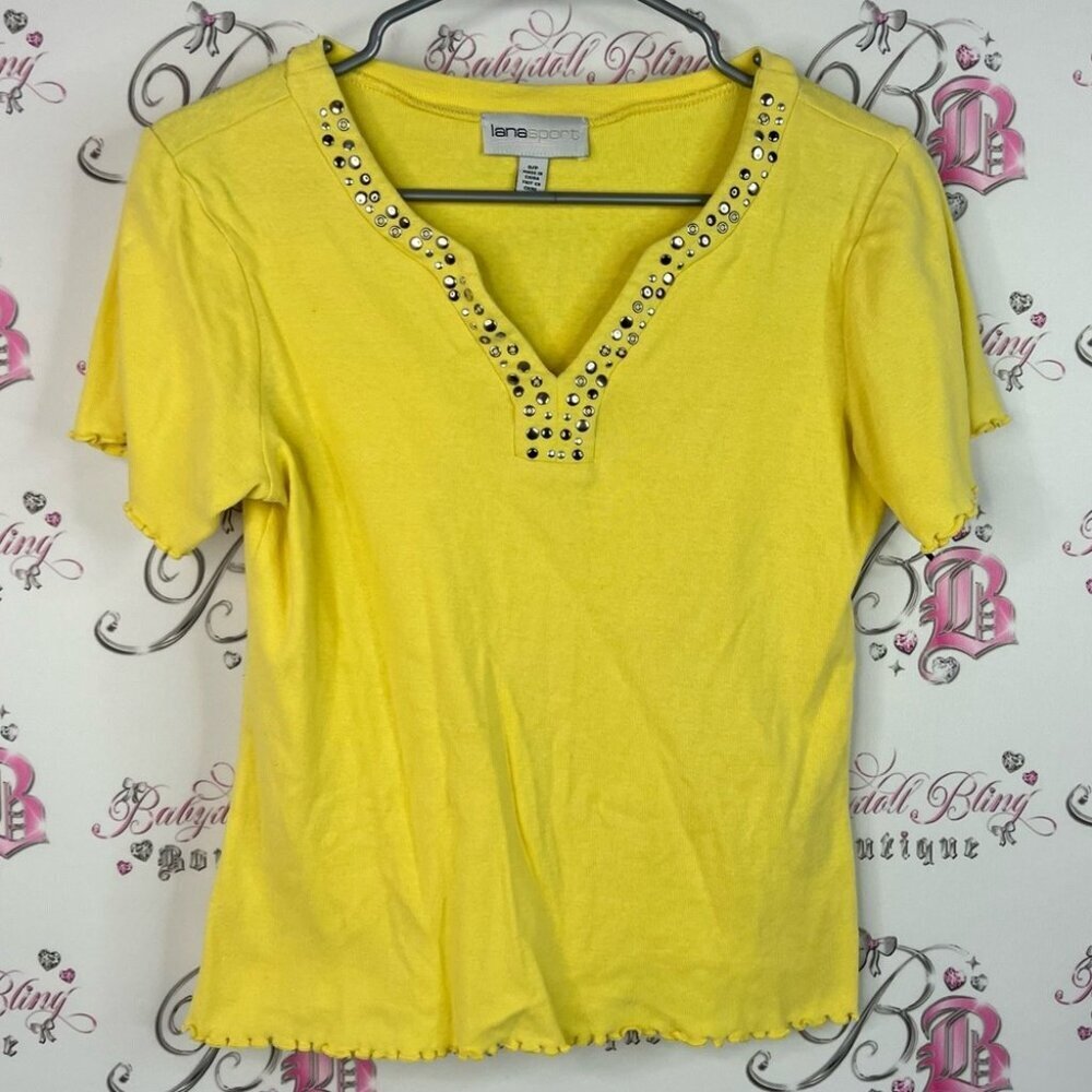 Lana sport tshirt ruffle trim bright Yellow Embellished Women's Top